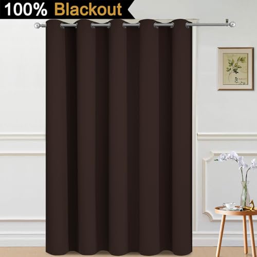 Image of Yakamok Brown 100% Blackout Patio Door Curtain Panels W70 x L84, 1 Panel | Noise Reducing Barrier Panel for Sliding Glass Door, 2 Thick Layers Heat Full Light Blocking Patio Door Drapery