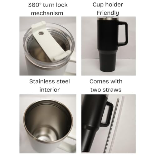 Image of 1200ML Stainless Steel Tumbler Hot and Cold with Handle and Lid and 2 Straws, Double Insulated Cup Leak Proof Mug Cupholder for Gym, Travelling (Doodles Black)
