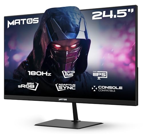 MATOS ecran Gaming Fighter msg25 - Taille 24,5- Full HD (1920 x 1080) IPS Rapide - Technologie adaptivesync - taux de rafraîchissement de 180 hz - Temps de réponse de 1 ms gtg - Design Slim