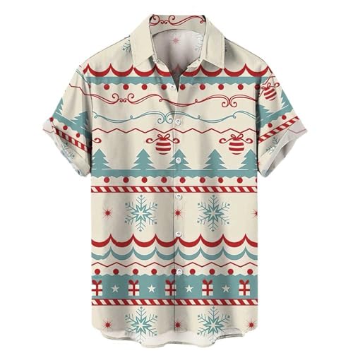 Divertida camisa de Navidad para hombre, camisas hawaianas de Navidad para hombre, camisa de manga corta con botones de Papá Noel, camisa hawaiana para vacaciones, I-Beige, M