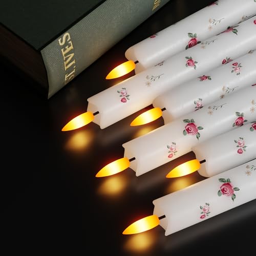 Image of JOIONE Rose Flameless Taper Candles with Remote, 3 Pack Home Decor