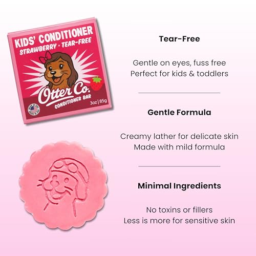 Image of Otter co. Kids Strawberry Conditioner Bar - Tear Free Toddler Bar Conditioner - Sulfate Free & Non Toxic - Organic Ingredients, Vegan, Cruelty Free, Natural, Hydrating & Moisturizing, USA Made