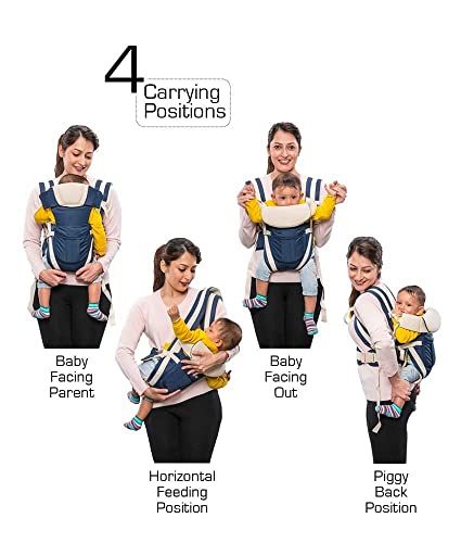Image of Elementary Elegant Baby Carrier with 4 Carry Positions, Baby Carrier for 4 to 24 Months Baby, Adjustable New-Born to Toddler Carrier with Cushioned Leg Support, Max Weight Upto 15 kgs (Navy Blue)