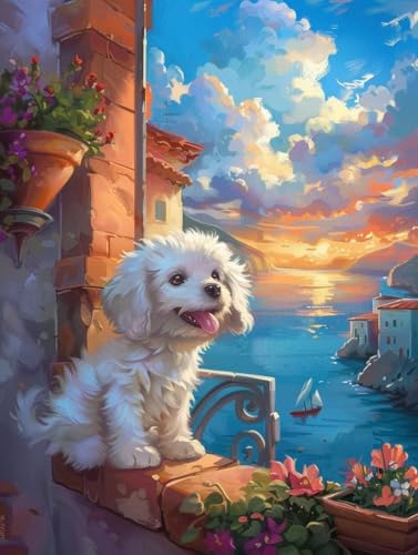 Cuadros para pintar por números de un perro decorando salones modernos y amplios 100x130