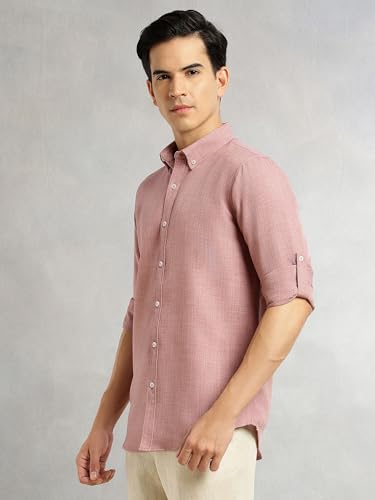 Image of Thomas Scott Men's | Solid | Textured Fabric | Full Sleeve | Slim Fit | Polyester-Blend | Spread Collar | Casual Shirt