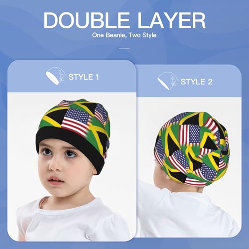 American Flag and Jamaican Flag Kids Leisure Elastic Knitted Hat Junior Large Size Knit Cap Child Beanie Black3