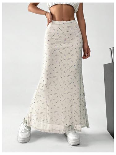 GORGLITTER Women's Floral Flowy Maxi Skirt Low Waisted A Line Mesh Long Skirts Summer Outfits4