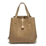 Rejolly Bucket Tote Bag for Women Top Handle Handbag Embossed PU Leather Classic Designer Purse Khaki