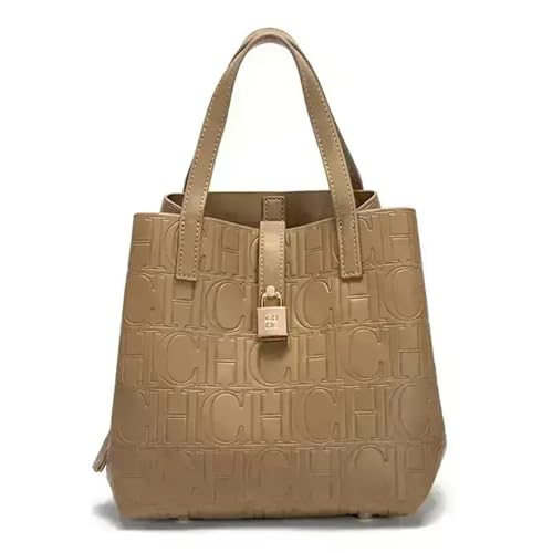 Rejolly Bucket Tote Bag for Women Top Handle Handbag Embossed PU Leather Classic Designer Purse Khaki