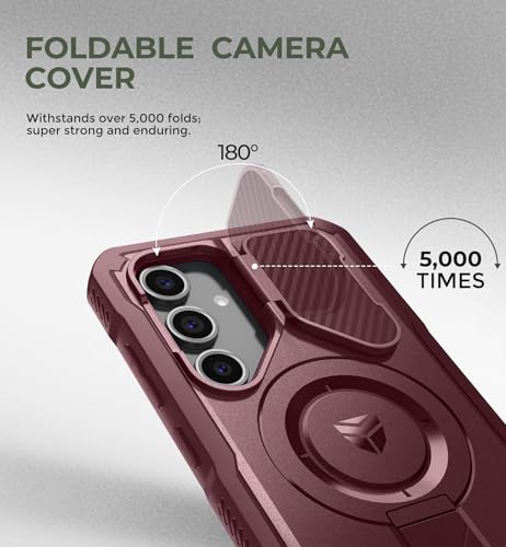 Image of Dexnor for Samsung Galaxy S24 FE Case with Camera Cover & Adjustable Kickstand & Built-in Screen Protector, Magnetic Rugged Shockproof Bumper Cases Heavy-Duty Magnetic Protective Cover,Maroon Red