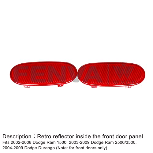 Image of Front Door Panel Reflector Interior Door Reflectors Red Light Cover for Dodge Ram 1500 2002-2008 /Ram 2500 /3500 2003-2009 /Dodge Durango 2004-2009