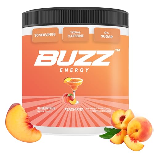Morning Buzz Energy Drink Powder - Energy Boost Drink Mix - Sugar-Free Energy with Antioxidants - Morning Kickstart and Sports Nutrition Endurance Product - 30 Servings, Peach Rita, 8 Ounces
