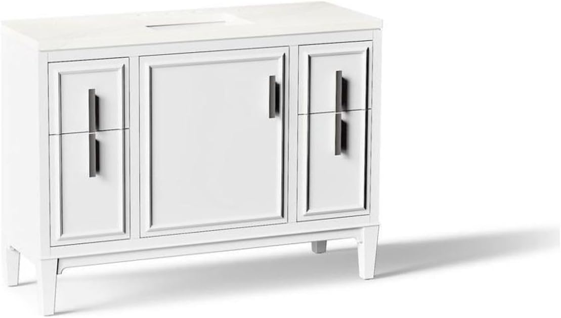 Kohler Southerk 48 Inch Bathroom Vanity Cabinet with White Single Sink and Quartz Top, Modern Bathroom Vanity, White, K-33546-ASB-0