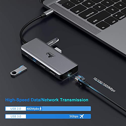 Usb C Hub To Dual Hdmi Docking Station With Ethernet Port, Usb C Adapter Dual Monitor With 2 Hdmi, 100W Pd, 3 Usb And Sd/Tf Card Reader For Macbook Pro Air, Dell Xps, Hp And More Type-C Laptops #TOP4