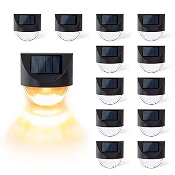 GIGALUMI Solar Fence Lights, 12 Pack Waterproof Solar LED Outdoor Wall Lighting for Deck Steps Patio Walkway Garden(Warm White)