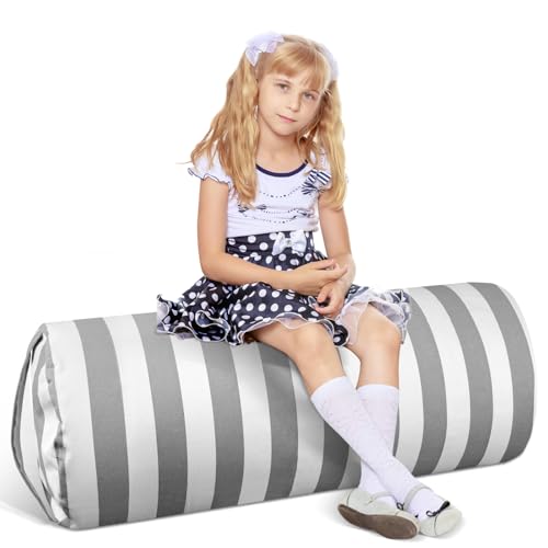 AOOHA Sillón Puff Infantil, Funda para Puf de Almacenamiento de Animales de Peluche para Niños, Funda Organizadora de Juguetes de Lona de Algodón Suave, para Niños y Niñas-Gris