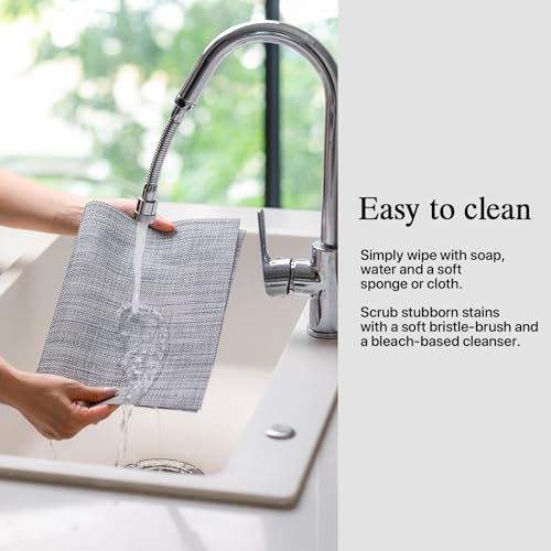 Image of Placemats Set of 4 - Easy Clean Woven Vinyl Placemats for Dining Table, Indoor /Outdoor Place Mats, Washable PVC Table Mats (Gray)