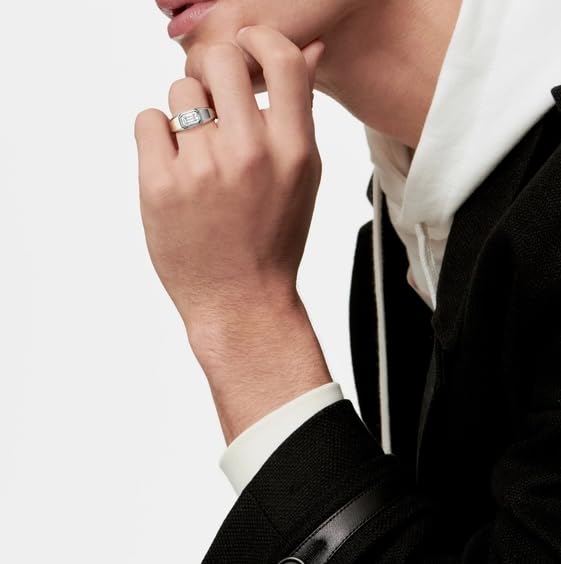 Image of Emerald Cut Moissanite White Gold Ring for Men Brilliant Top A1 Clarity मोइसानाइट स्टोन Real Diamond Moissanite Stone Original Certified हीरे की अंगूठी असली Mojonight Gemstone Ring