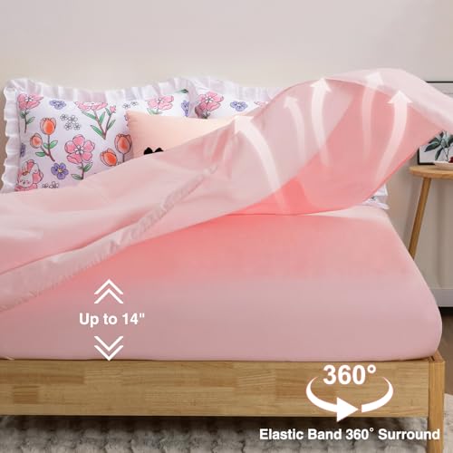 Image of A Nice Night 6 Piece Comforter Set Bed in a Bag with Comforter & Sheet Set,Chic Cute Rabbits Bow Printed Bedding Sets,Princess Ruffle Bedding for Kids Girls,Queen