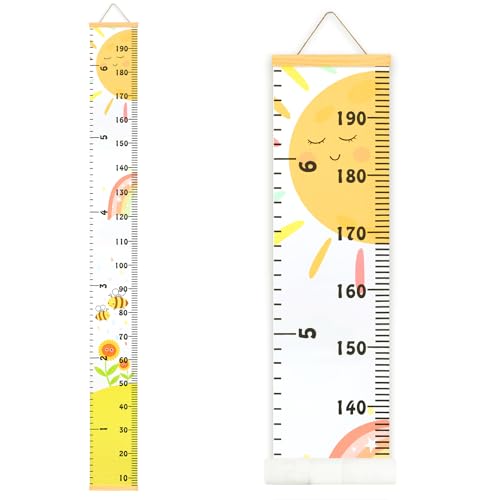 Image of Mibote Baby Growth Height Chart Handing Ruler Wall Decor for Kids, Canvas Removable Height Growth Chart 79" x 7.9" (Sunshine)