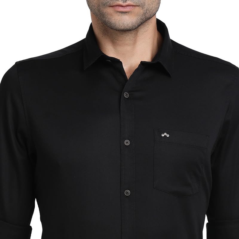 Image of Turtle Men Cotton Stretch Black Solid Slim Fit Casual Shirts