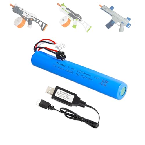 VNVNMV 7.4V 2000mAh Battery for Splatter Ball Gun Airsoft Gel Blaster,1 Pack Rechargeable Batteries with USB Charger Compatible with Splatrball...