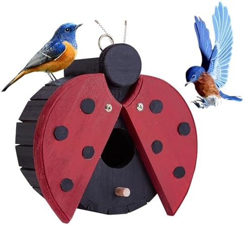 Best Wren Birdhouse Designs That Will Transform Your Garden Space 6 NATUREYLWL Bird Houses for Outside - Wooden Hanging Bird House - Ladybug-Shaped Birdhouse for Finches, wrens, Cardinals - Outdoors Bluebird Nesting Box - Cute Garden Decor for Wild Birds