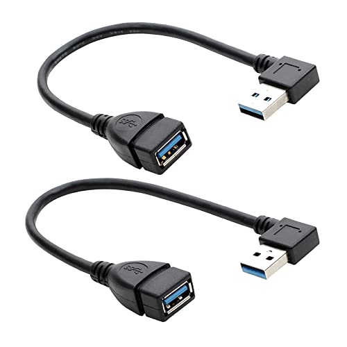Herfair SuperSpeed USB 3.0 Stecker auf Buchse Verlängerungskabel, 90 Grad Adapteranschluss (Schwarz - Links- und Rechtswinkel)