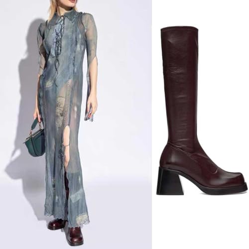 FIFSY Women's Chunky Knee High Boots Platform Boots for Women Square Toe Chunky Block Heeled Tall Boots4