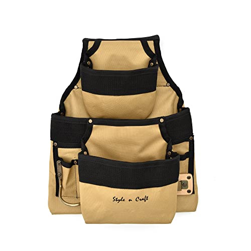Style N Craft 76-927 9 Pocket Tool Pouch In 600D Polyester, Khaki/Black #TOP1