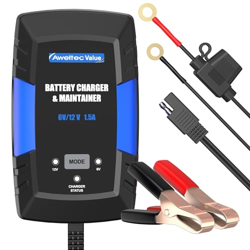 AWELTEC Battery Charger1.5A 6V/12V Universal Power Battery, Maintainer for Automotive Vehicle Motorcycle Lawn Mower ATV RV Powersport Boat