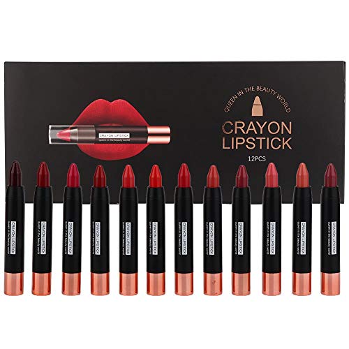 Matte Lipstick Set, 12 PCS Waterproof Long Lasting Ultra Matte Crayon Lipstick Set, Highly Pigmented Red Lipstick?3.5g12
