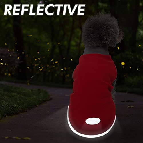 Cyeollo 2 Pack Dog Sweater Small Dog Fleece Sweatshirt Reflective Stripe Pullover Stretchy Dog Jacket Lightweight Vest Pet Dog Clothes For Puppy Dogs Grey & Red #TOP4