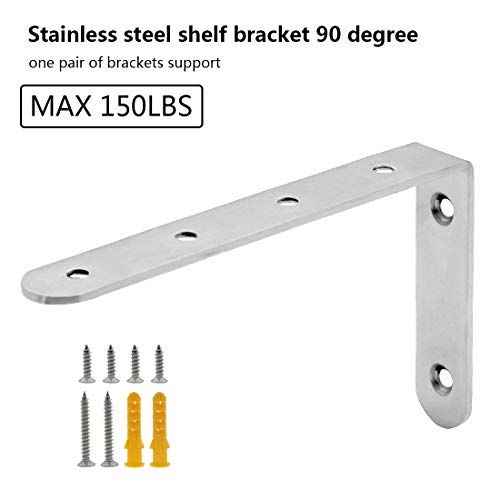 Luomorgo 16 Pcs L Brackets For Shelves Heavy Duty Stainless Steel L Shaped Bracket Decorative Corner Brace Joint Right Angle Bracket Wall Hanging Bracket With Screws, 5" X 3", Silver #TOP2