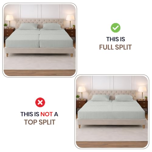 Image of SGI Split King Sheet Set for Adjustable Bed Egyptian Premium Cotton 600 Thread Count Sheet for Sleep Number Bed 15 inch Deep Pocket 5 Pc Set with 2 Twin XL Fitted Sheets Soft Breathable -Light Grey Stripe