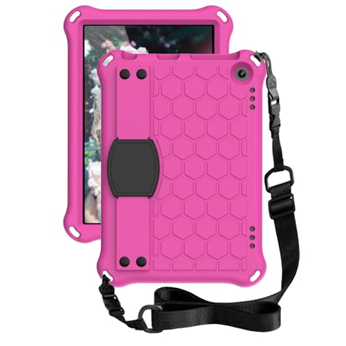 Étui tablette Kindle Fire HD8 enfant rose rouge, coque EVA avec support rigide