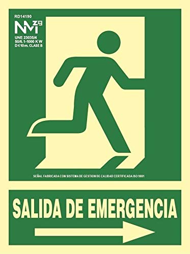 Señal Luminiscente RD14191   Salida De Emergencia Flecha Izquierda  22,4x30cm Clase B PVC 0,7mm Evacuación Homologada De Alta Calidad
