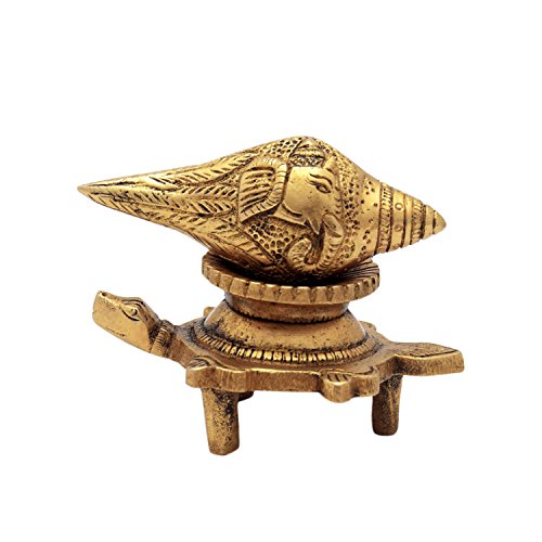 Cosmo-Craftvilla Brass Vishnu Shankh Conch Shell For Puja With Vastu/ Fengshui Tortoise For Home Decor/ Gift ( W-285Gm )
