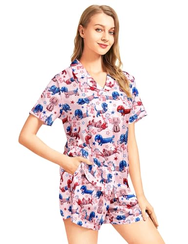 Image of Women's Pajama Sets Funny Pajamas for Women Set Comfortable 2 Piece Button Down Tops & Shorts Sleepwear Short Sleeve