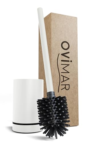 ovimar Toilettenbürste Voss Weiß matt | Silikon Klobürste | Belüftungsfunktion | frei stehend | Edelstahl WC Bürstenkopf wechselbar | abnehmbare Tropfschale | WC Bürste ohne Wandmontage