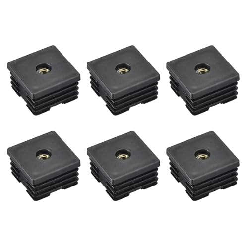 Image of uxcell 6Pcs Inserts for Square Tubes with M8-1.25mm Thread, for 1.57 inchx1.57 inch OD Square Tube, Black Plastic Plug Caster Insert Chair End Caps Furniture