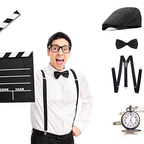 Wagoog Mafia Gatsby kostuum voor heren, jaren 20, inclusief panamahoed, verstelbare elastische bretels, vlinderdas en vintage zakhorloge - Image 8