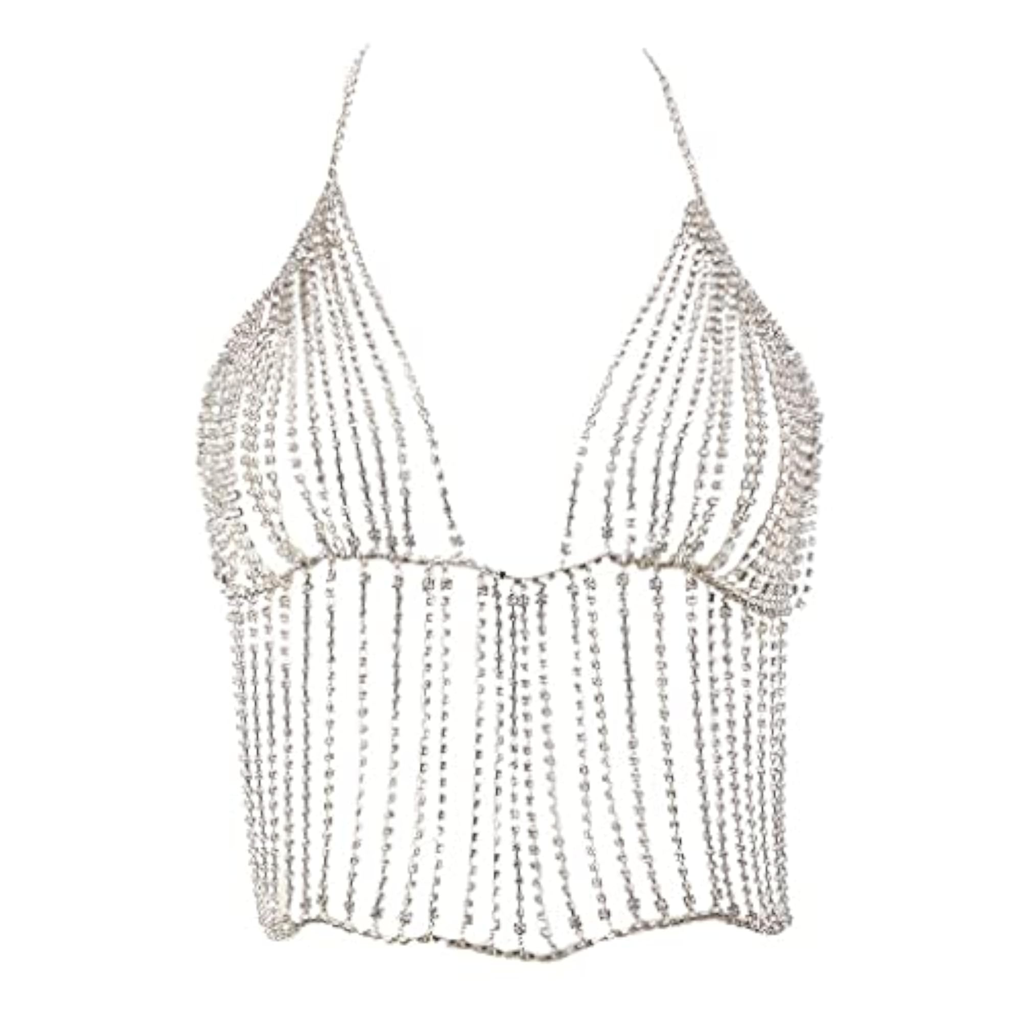Shiny Rhinestone Tassel Bra Bikini Chain for Women
