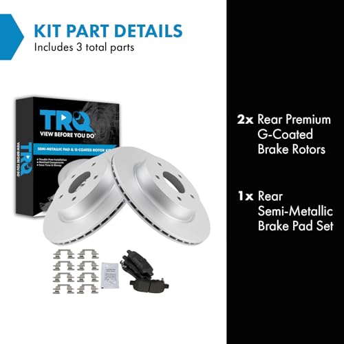 Image of TRQ Rear Brake Pad and Rotor Set Semi Metallic Coated Rotors Compatible with 2019 Nissan Rogue Rogue Sport