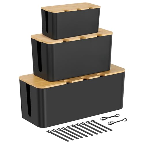 Boîte de rangement câbles noire pour cacher les multiprises du bureau