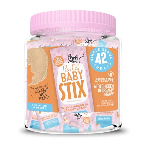 Tiki Cat Baby Stix Wet Cat Treats Chicken in Creamy Gravy 0.28 oz. Sachets (42 Count Jar)