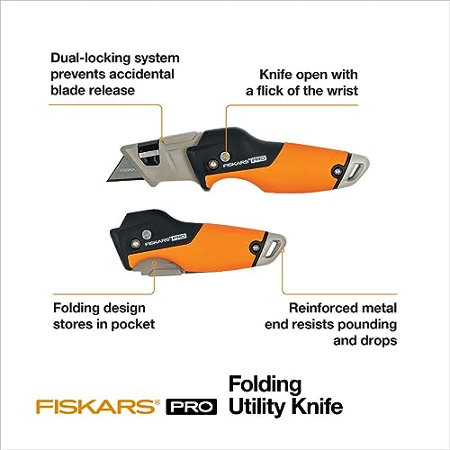 Estilete dobrável Fiskars Pro, com lâmina CarbonMax, laranja/preto