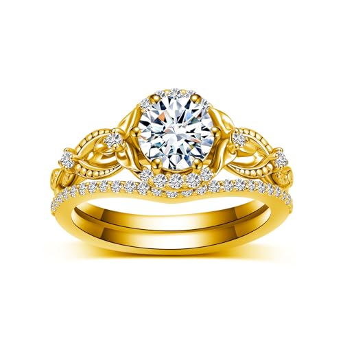 Infinity Engagement Ring Sets With Leaf, 10K 14K 18K Real Gold Moissanite Wedding Ring Set GRA Certified for Women Gift for Anniversary Wedding3