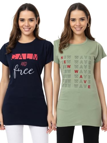 Image of New Crush Women Cotton Printed Regular Fit T-Shirts /Top /Long Night Wear T-Shirt for Women's & Girls (Pack of 2)