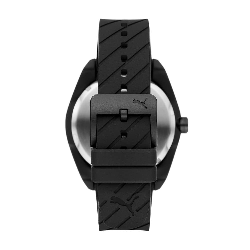 PUMA Reloj para Hombre Street de Tres manecillas, plástico biológico Fabricado con Aceite de ricino, tamaño de Caja de 48 mm con Correa de Silicona